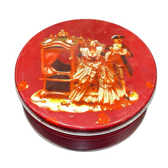 Vintage Red Victorian Royalty Palanquin Design Tin Decorative Container GUC - Picture 1 of 13